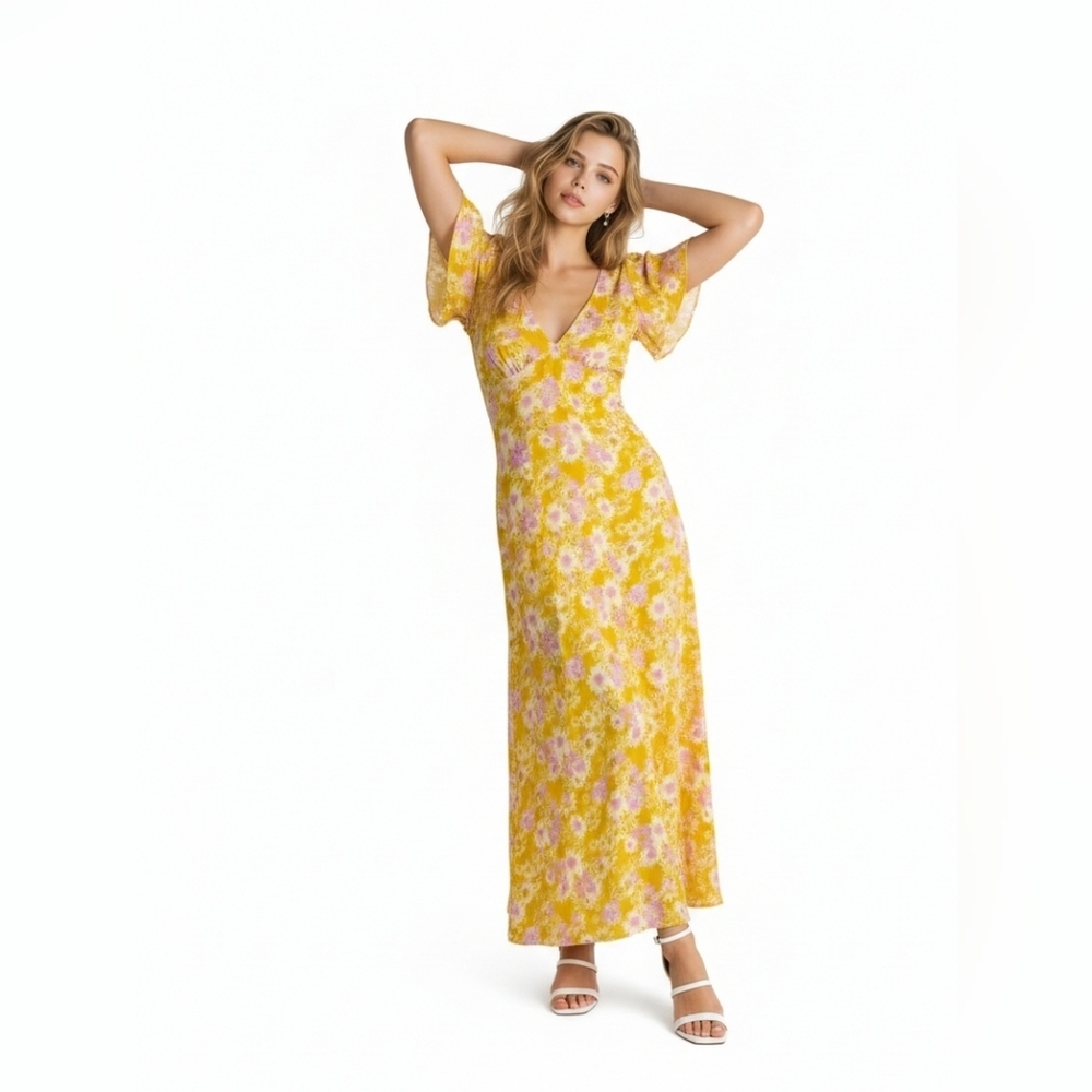 REWIND Floral Yellow and Purple Dress Size Large